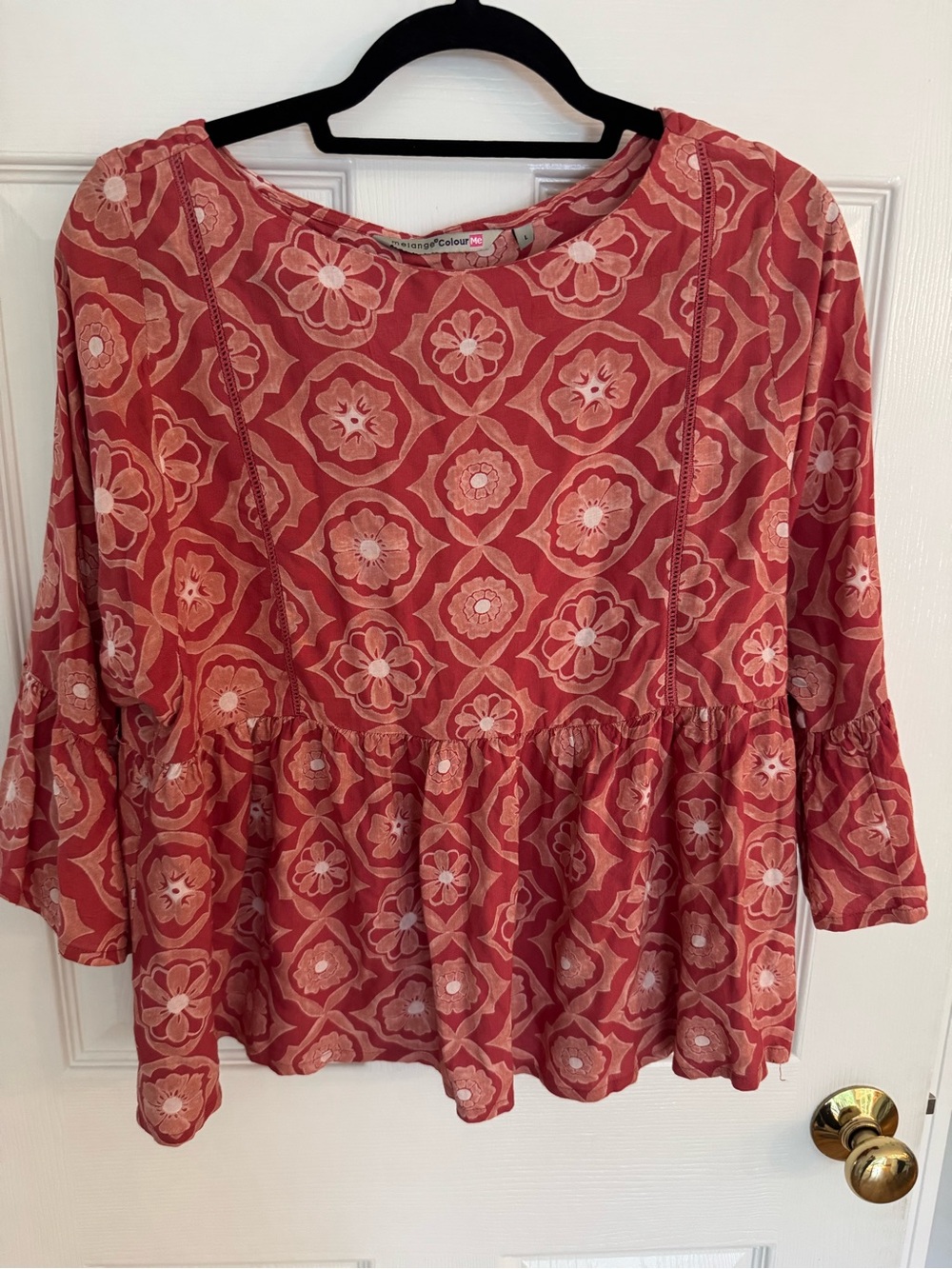 Melange Rose Coral Floral Ruffle Peplum Blouse